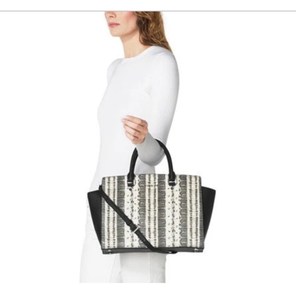 MICHAEL KORS SELMA SATCHEL IN BLACK SNAKESKIN